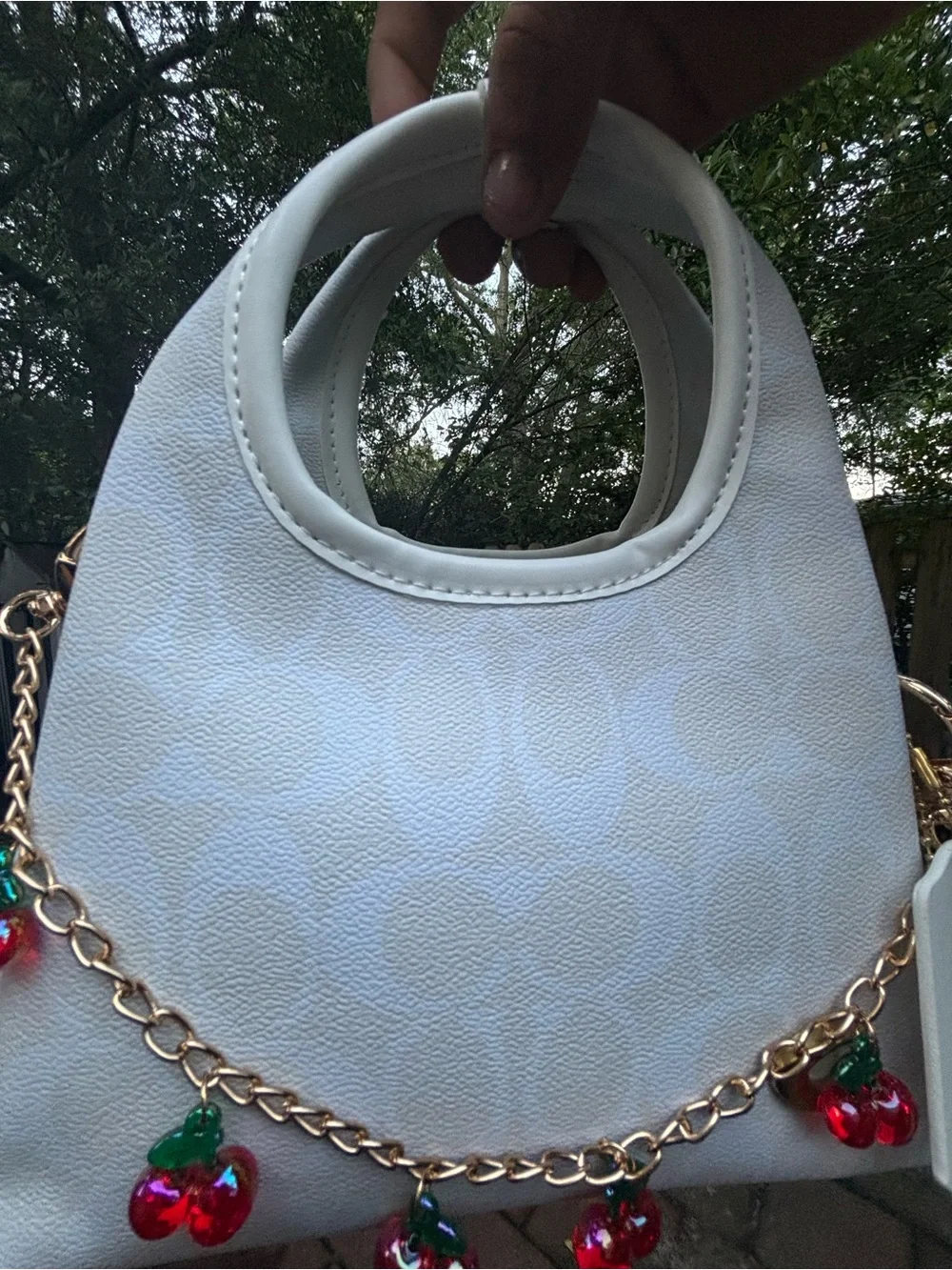 Coach White Shoulder Bag with Cherry Charm Chain